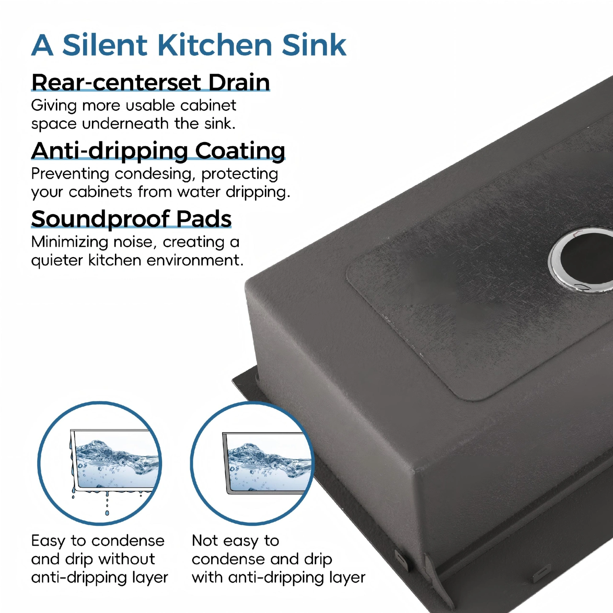 Stainless Steel Kitchen Sink, 18″x18″ Single Bowl, Undermount HandmadeSink in Black, with US Standard Drain and Hook[Unable ship on weekends, TK/TEMU only for pickup, only TX10643 warehouse supports GOFO] view 10