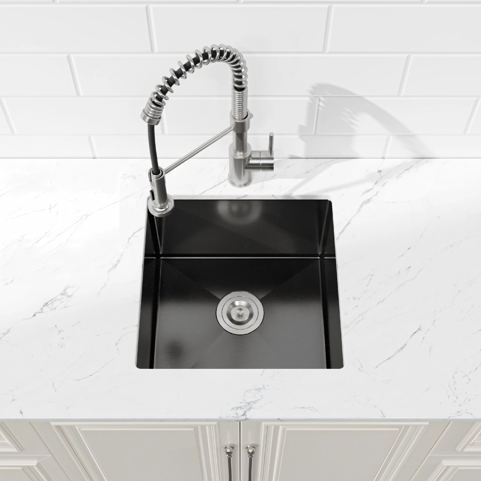 Stainless Steel Kitchen Sink, 18″x18″ Single Bowl, Undermount HandmadeSink in Black, with US Standard Drain and Hook[Unable ship on weekends, TK/TEMU only for pickup, only TX10643 warehouse supports GOFO] view 4