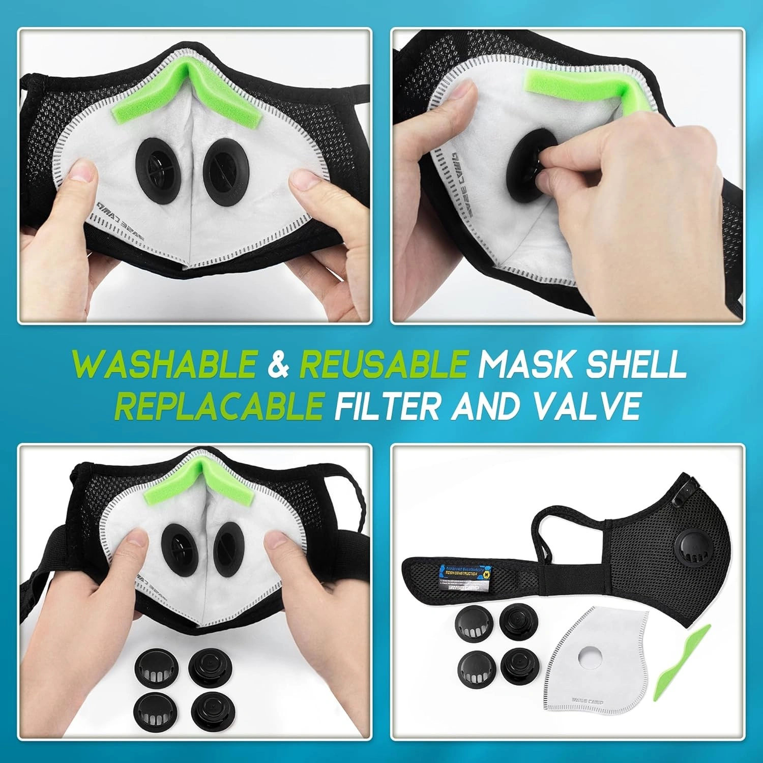 (2 Pack)Reusable Half Face Cover Mask w/ Filter Cycling Outdoor Sport Face Mask Black view 8