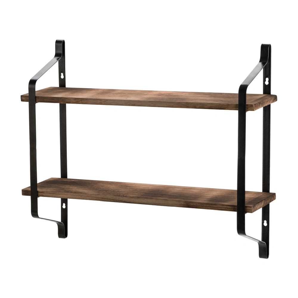 2 Tiers Floating Wall Shelves, Industrial Wood Storage Shelves Wall Mounted for Living Room Bedroom Kitchen Entryway Bathroom Decor