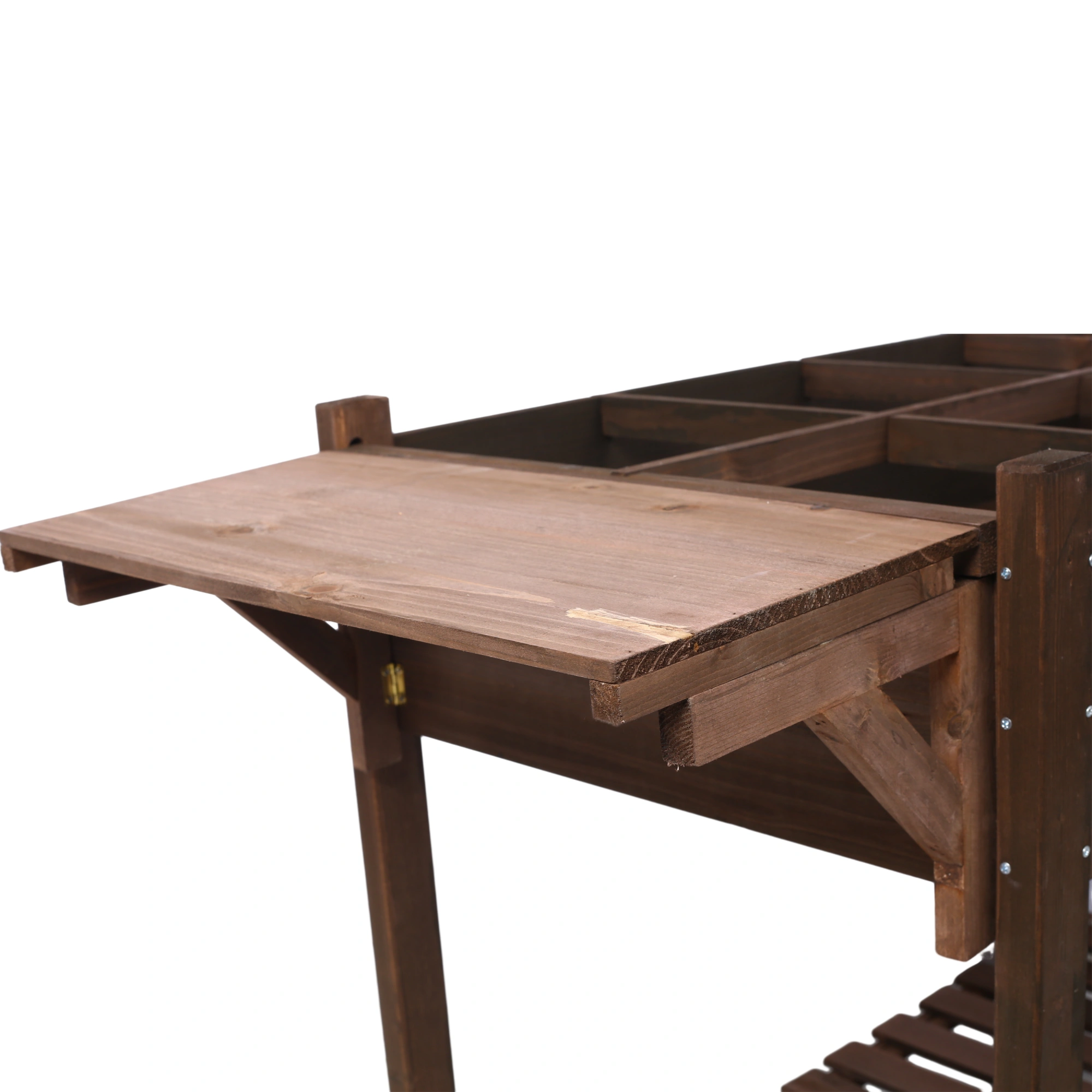 8 Pockets Raised Garden Bed Elevated Wood Planter Box with Foldable Side Table & Storage Shelf, Dark Brown for Herbs Vegetables Flowers view 10