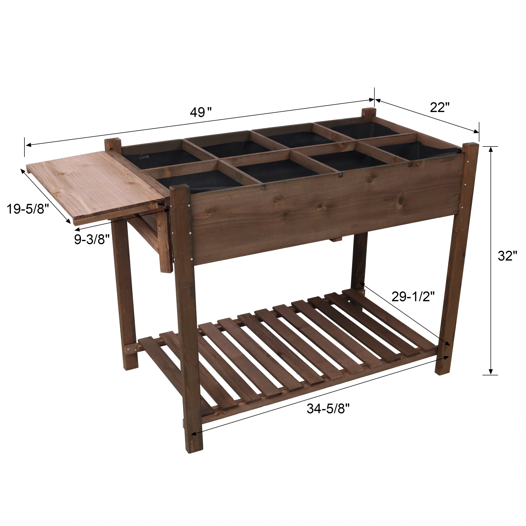8 Pockets Raised Garden Bed Elevated Wood Planter Box with Foldable Side Table & Storage Shelf, Dark Brown for Herbs Vegetables Flowers view 11