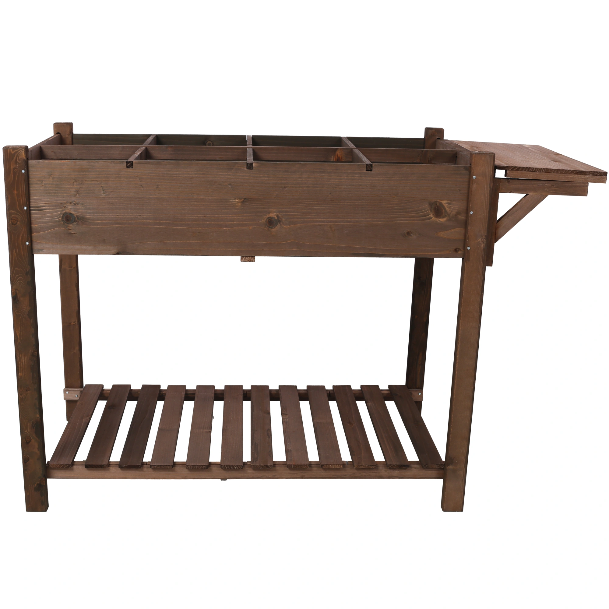 8 Pockets Raised Garden Bed Elevated Wood Planter Box with Foldable Side Table & Storage Shelf, Dark Brown for Herbs Vegetables Flowers view 3