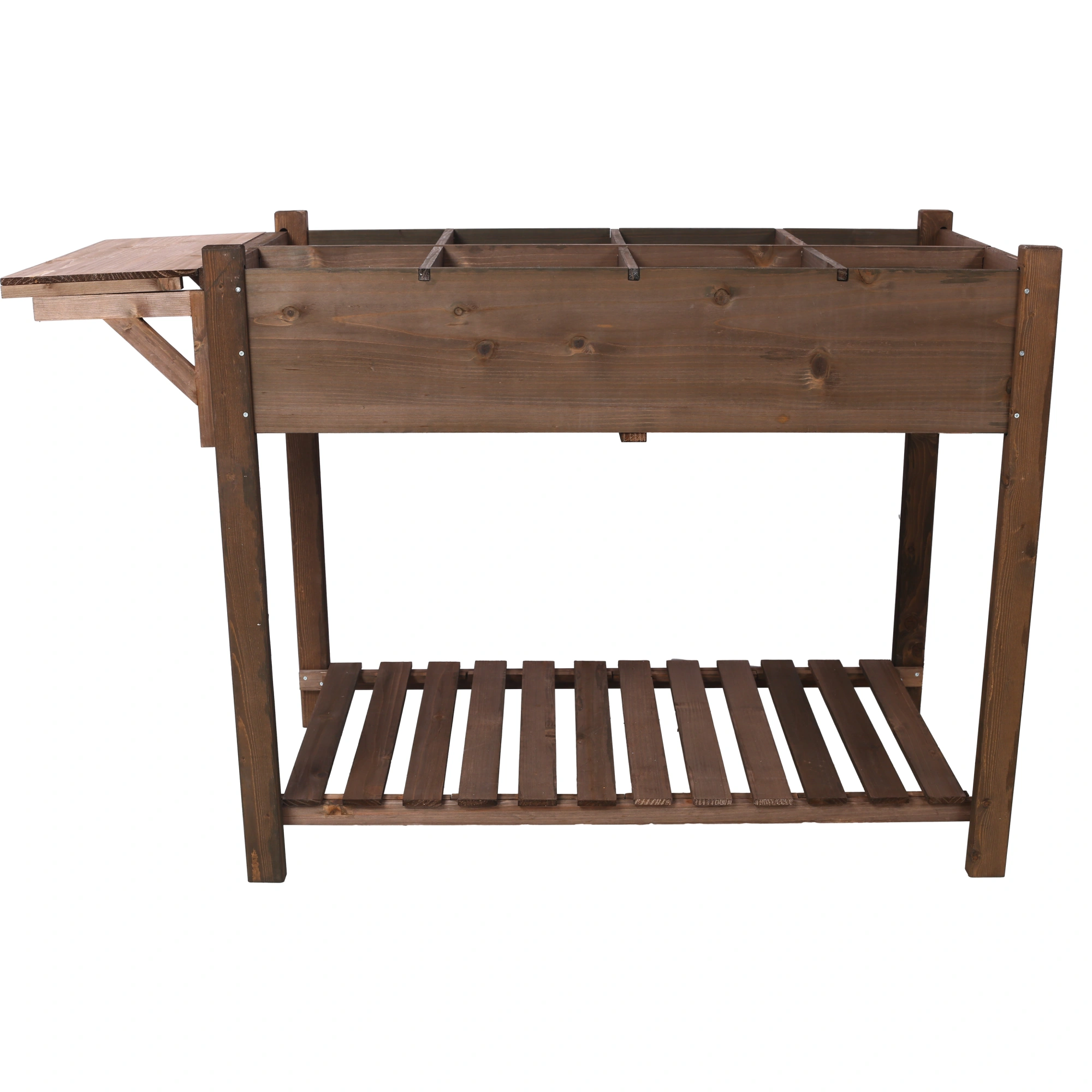 8 Pockets Raised Garden Bed Elevated Wood Planter Box with Foldable Side Table & Storage Shelf, Dark Brown for Herbs Vegetables Flowers view 4
