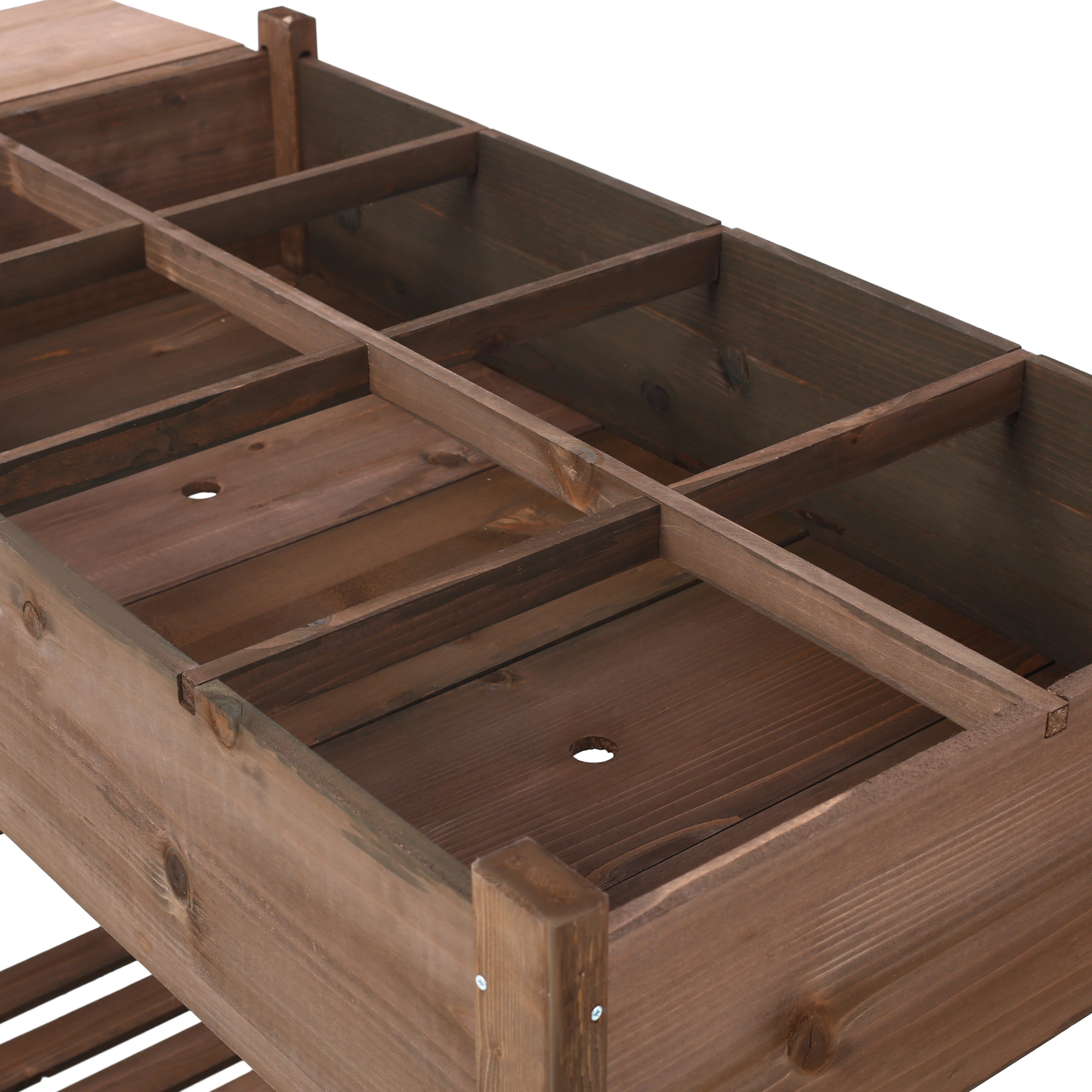 8 Pockets Raised Garden Bed Elevated Wood Planter Box with Foldable Side Table & Storage Shelf, Dark Brown for Herbs Vegetables Flowers view 8