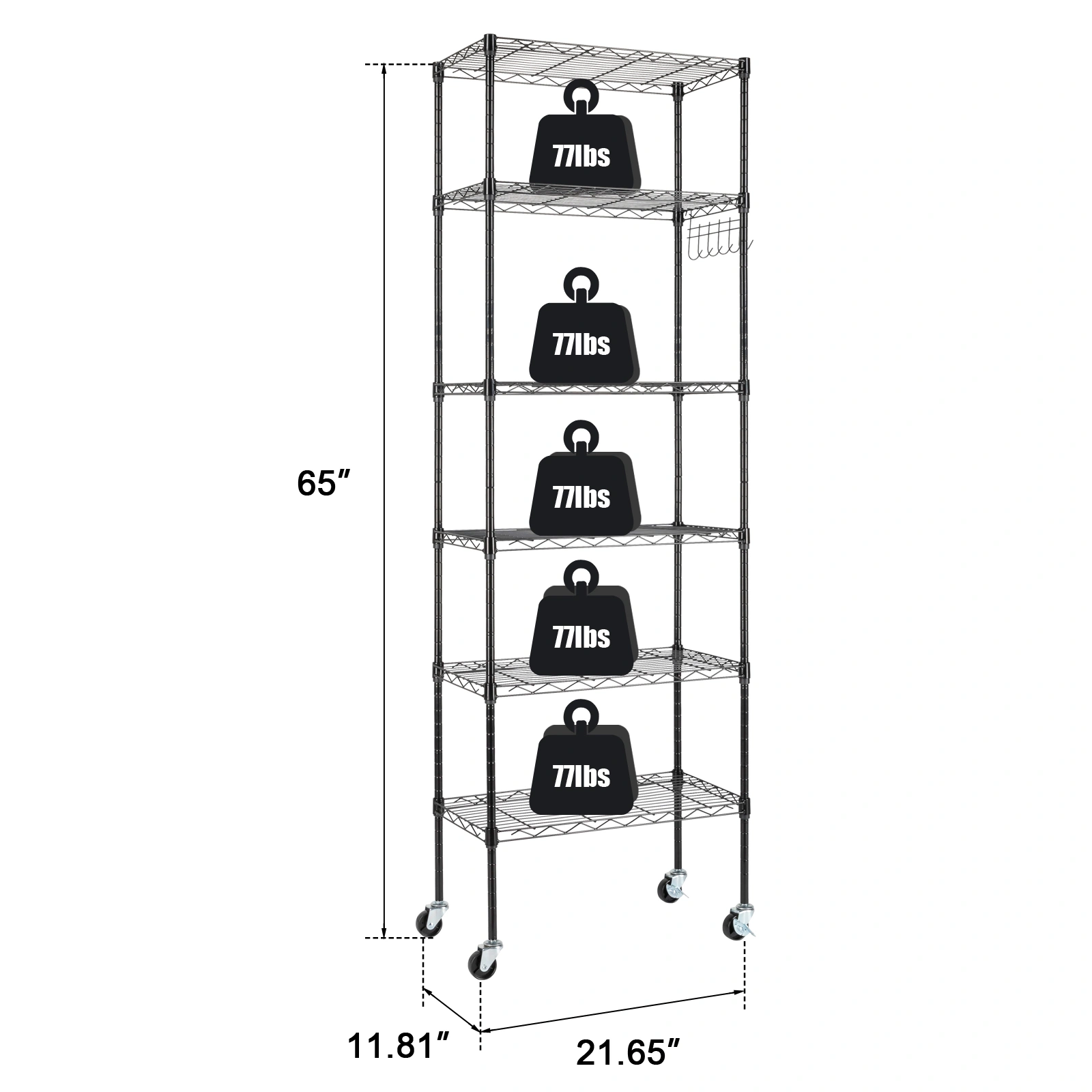 Replaceable assembly with wheels, floor mounted carbon steel storage rack, black view 17