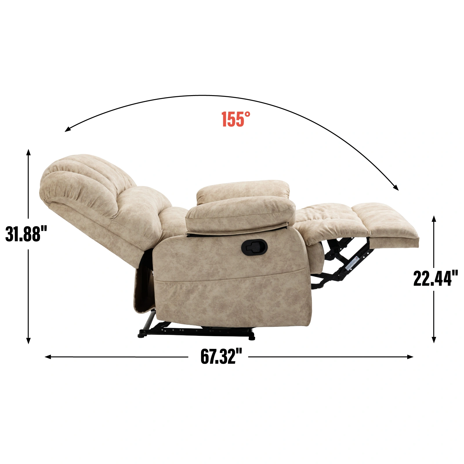 Large Fabric Manual Recliner Chair for Living Room, Beige - Extra Wide Soft Upholstered Recliner view 11