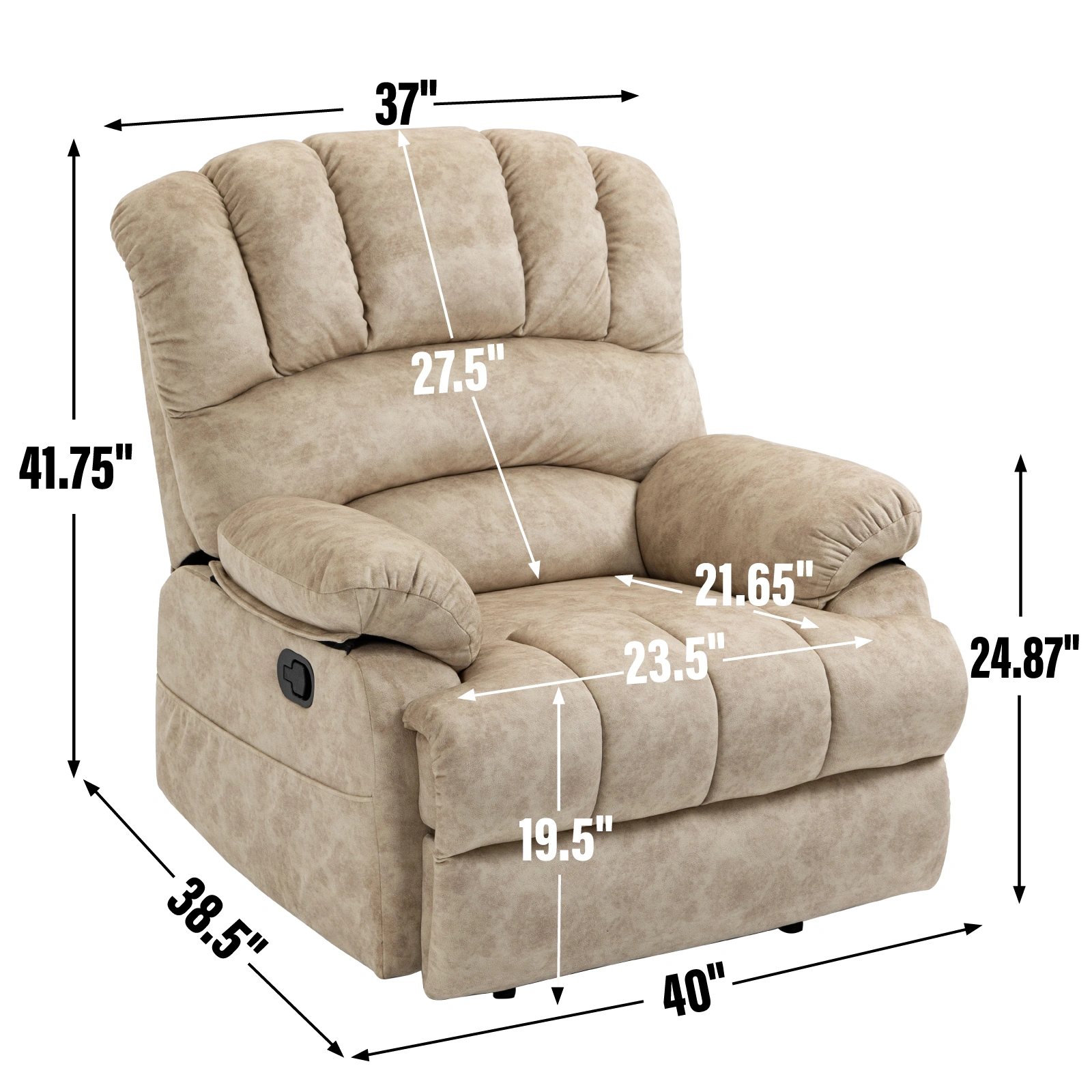 Large Fabric Manual Recliner Chair for Living Room, Beige - Extra Wide Soft Upholstered Recliner view 6