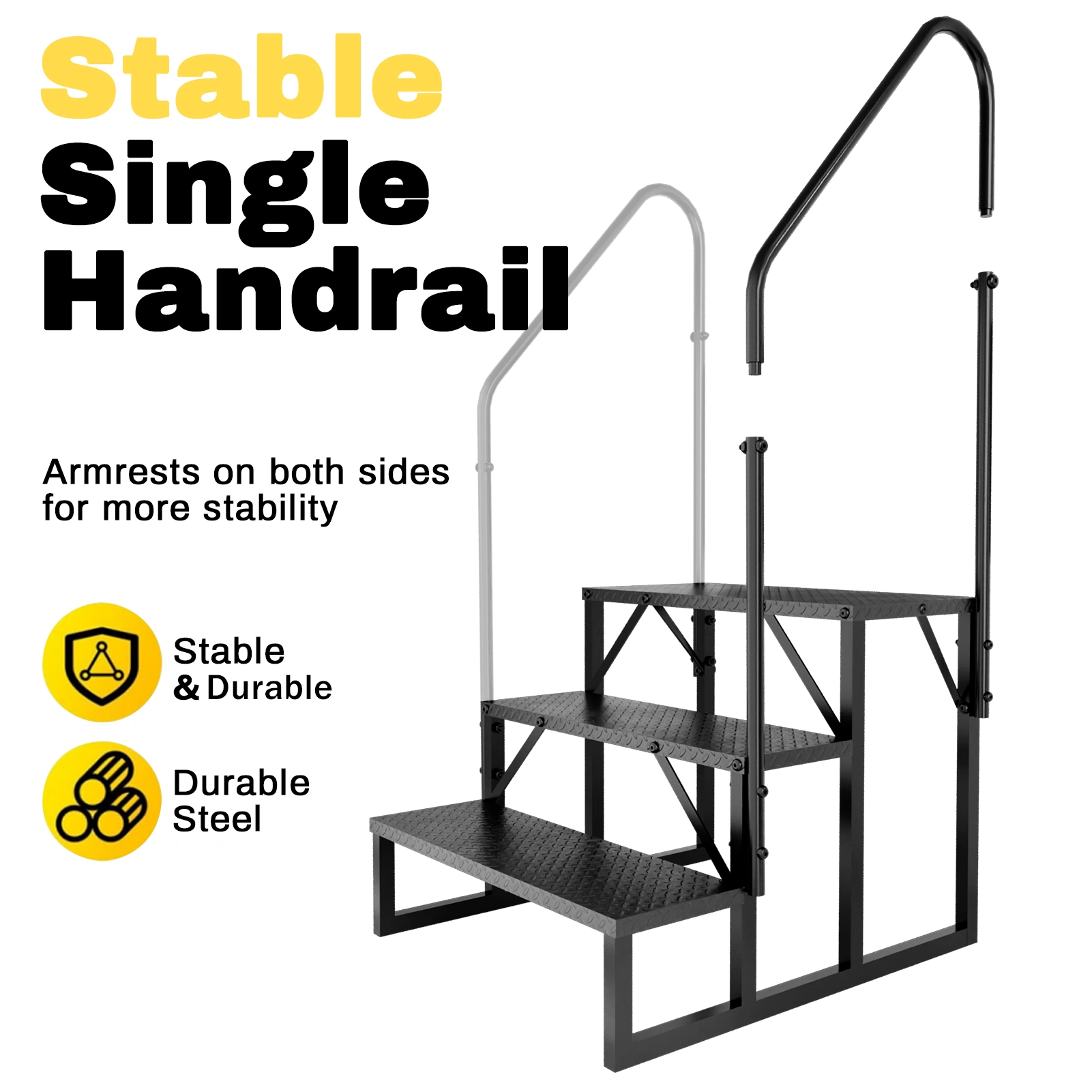 RV 3 Step Ladder, Heavy Duty Hot Tub Steps with Handrail, 660 Lbs Portable Pool Ladder for Camper Outdoor SPA Pet Stairs view 3