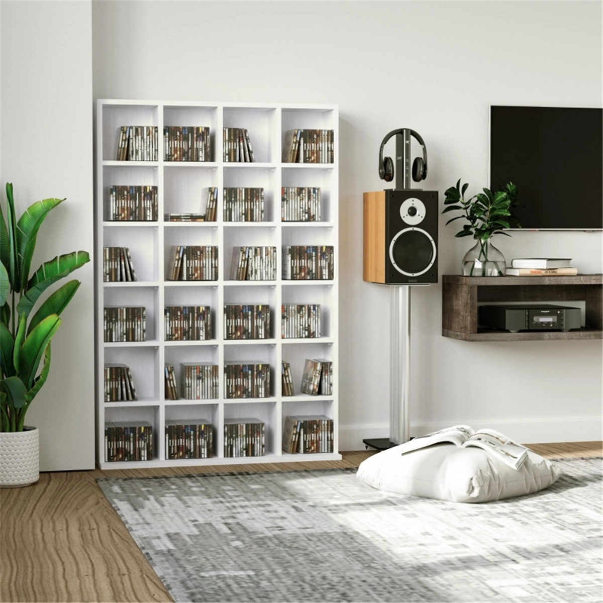 Modern Bookcase Cabinet with Shelves, 5-Tier Storage Organizer, Wood Grain Finish, 72"H x 30"W, White