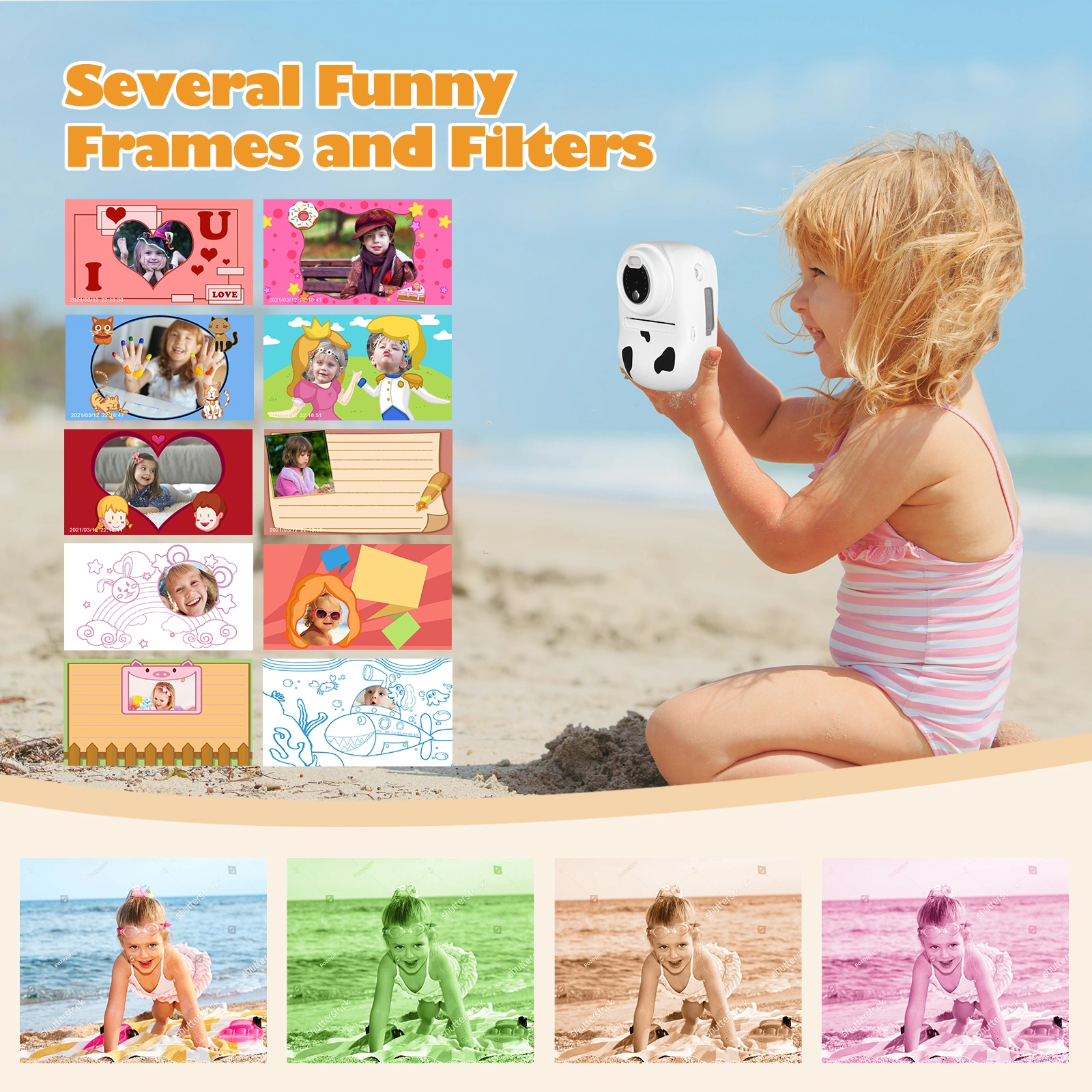 Kids Camera 30MP WiFi Instant 1080P Selfie Digital Camera 2.4 Inch 32GB TF Card White view 3