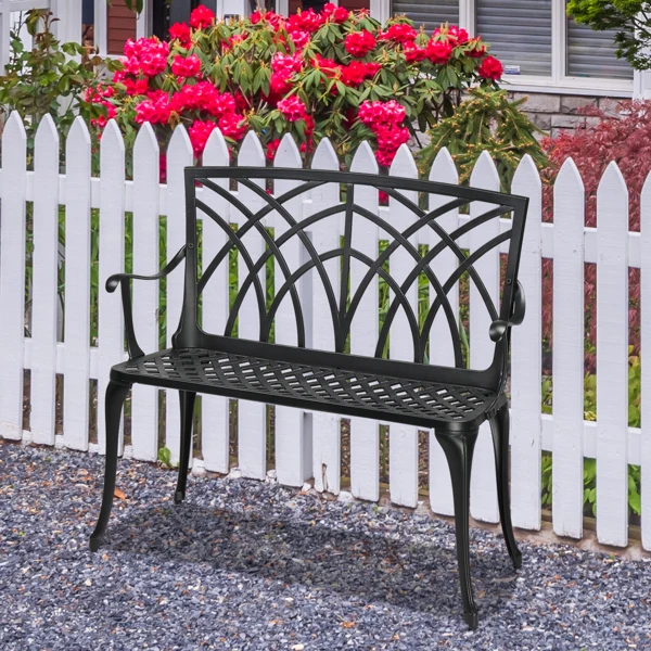38in Outdoor Orchid Back Aluminum Bench Black view 2