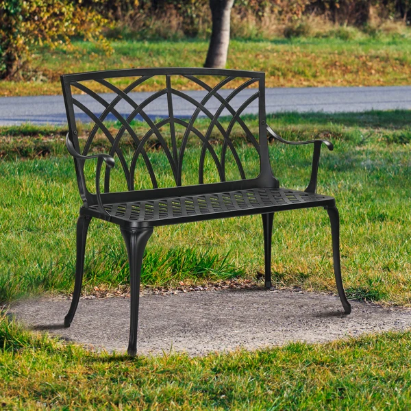 38in Outdoor Orchid Back Aluminum Bench Black view 4
