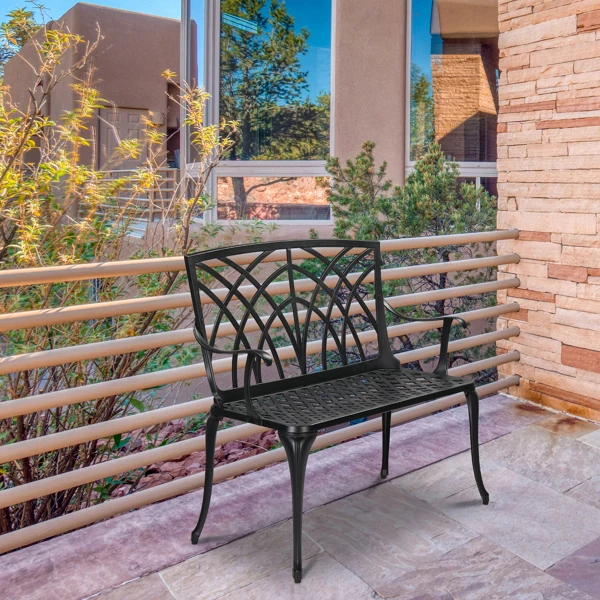 38in Outdoor Orchid Back Aluminum Bench Black view 5