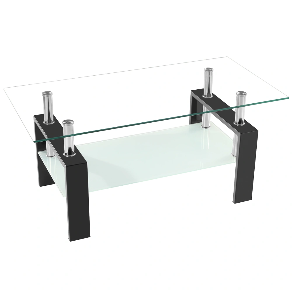 Arc Shaped Two Tiers Tempered Glass Coffee Table