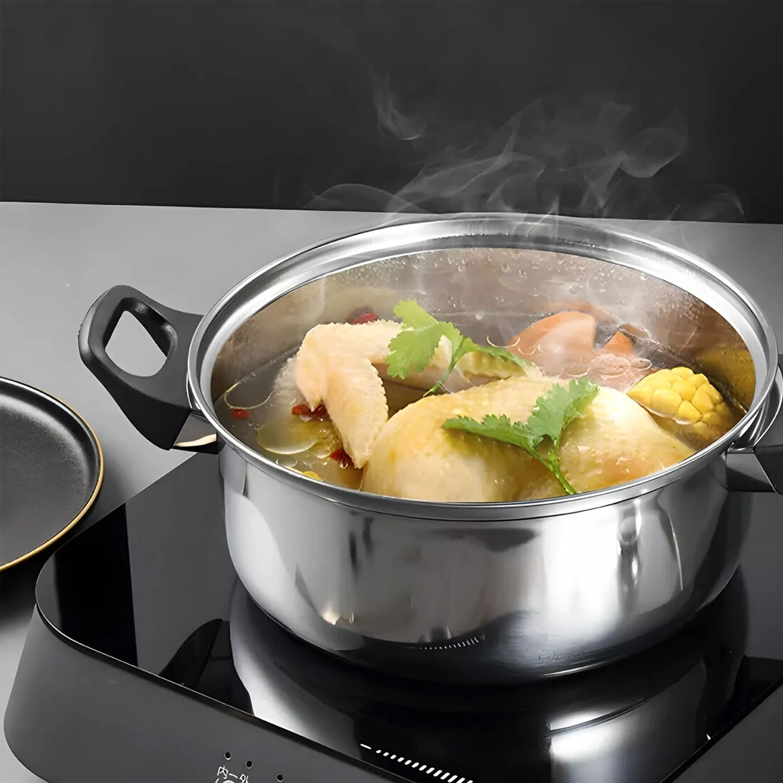 12-Piece Pot Set Stainless Steel Cookware Set - Compatible with Induction, Gas, Halogen, Ceramic Hob, Includes Lids view 4