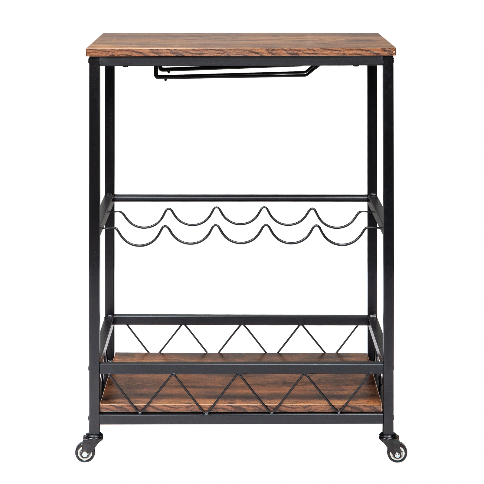 Industrial Vintage Bar Serving Cart Mobile Kitchen Trolley, Wood Metal 3-Tier Serving Cart for Home Restaurant Use view 2