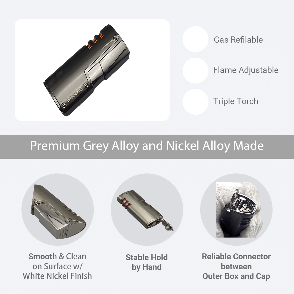SIKARO CYCLONE Triple Torch Lighter, Gunmetal Refillable Butane Windproof Lighter with Cigar Punch, Adjustable Flame for Cigars Cigarettes Kitchen Outdoor view 4