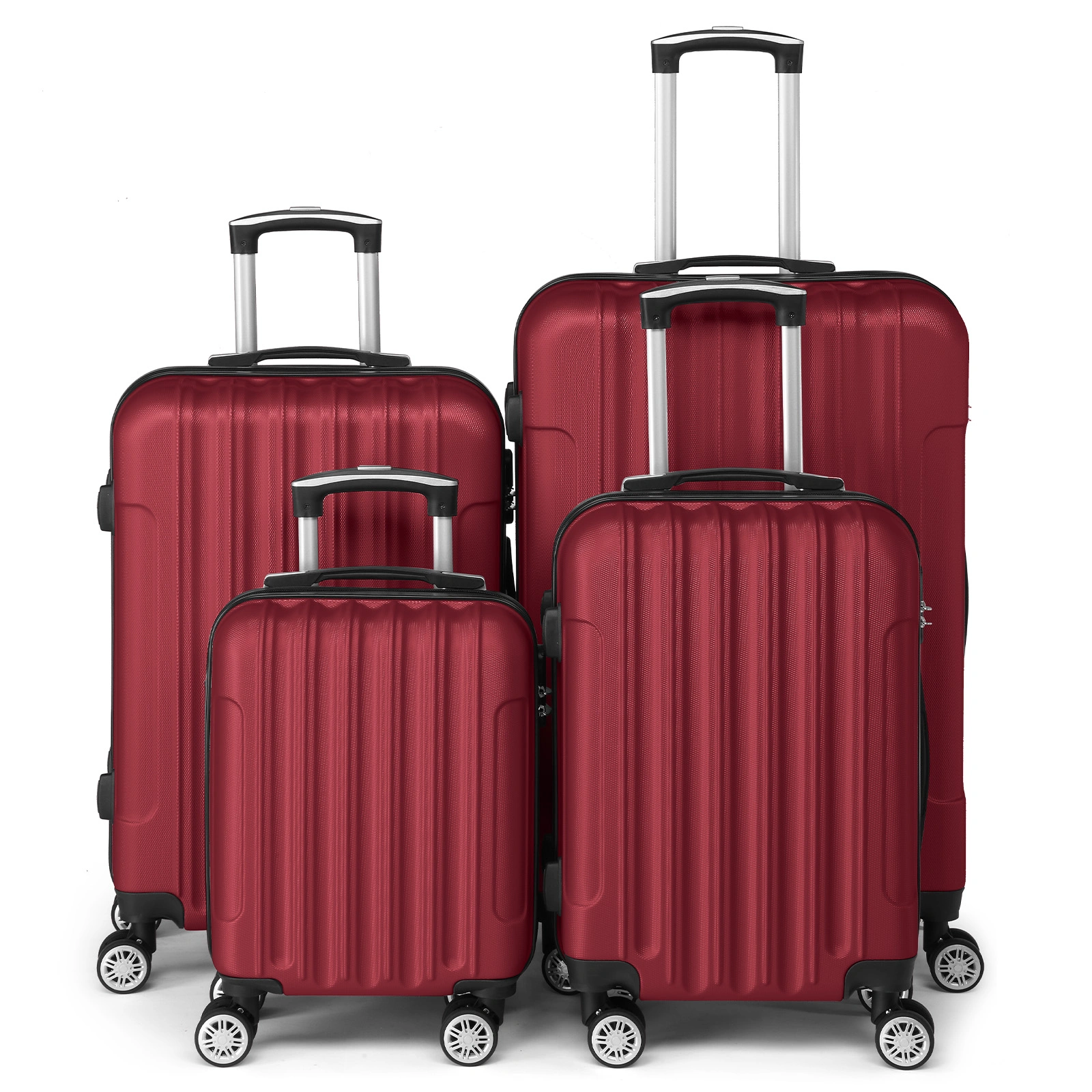 ABS 4-Piece Luggage Set with Vertical Stripe, 16/20/24/28in Suitcases, Steel Telescopic Handle, Classic Burgundy