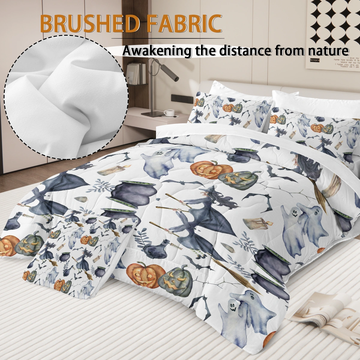 Halloween Comforter Set 8 Piece Bed in a Bag, Witch Pattern Queen Size - 1 Comforter, 2 view 2