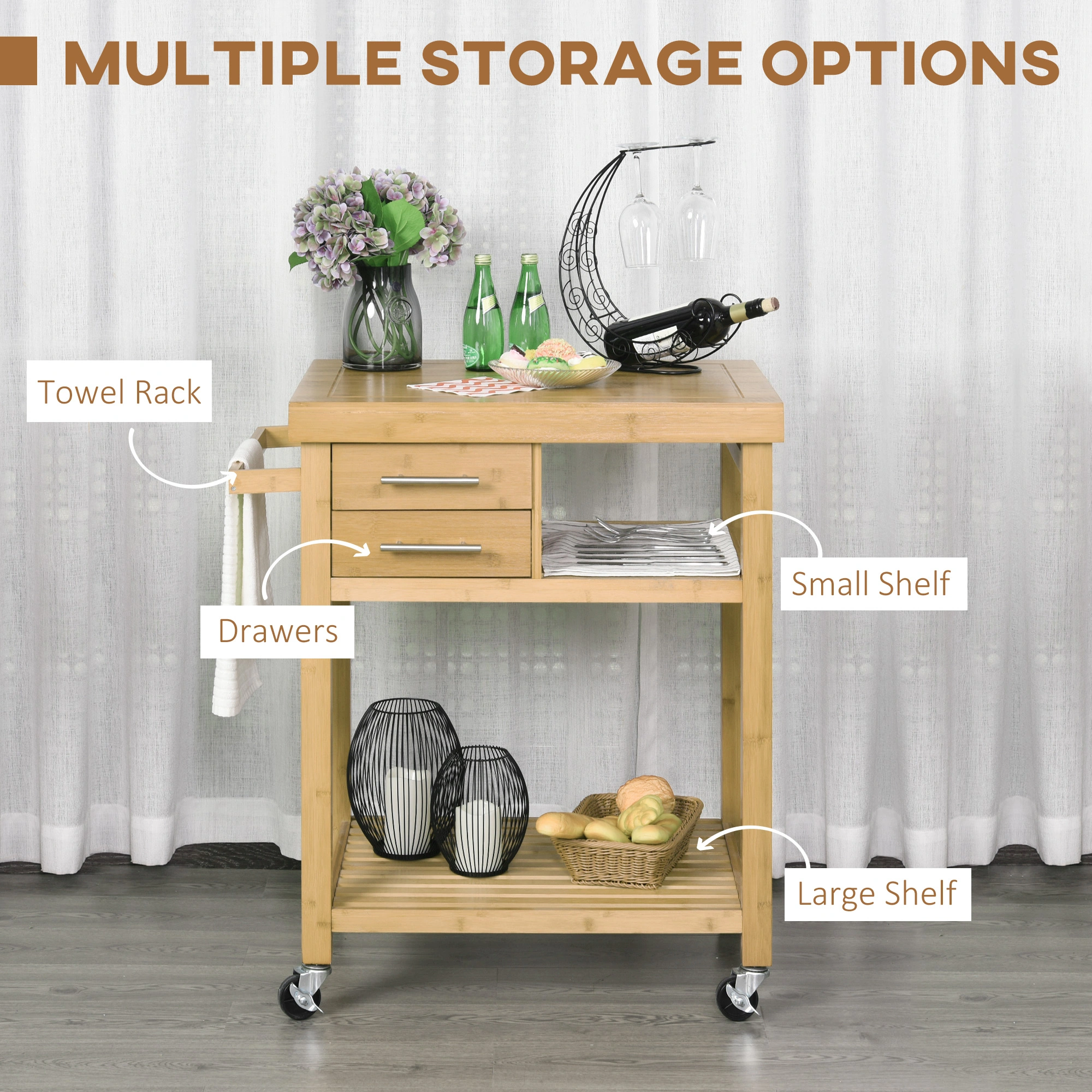 Kitchen Storage Cabinet with 2 Doors & Adjustable Shelves, Freestanding Pantry Organizer Cupboard for Cooking Utensils, Dishes, Entryway, Living Room, Cream White view 3