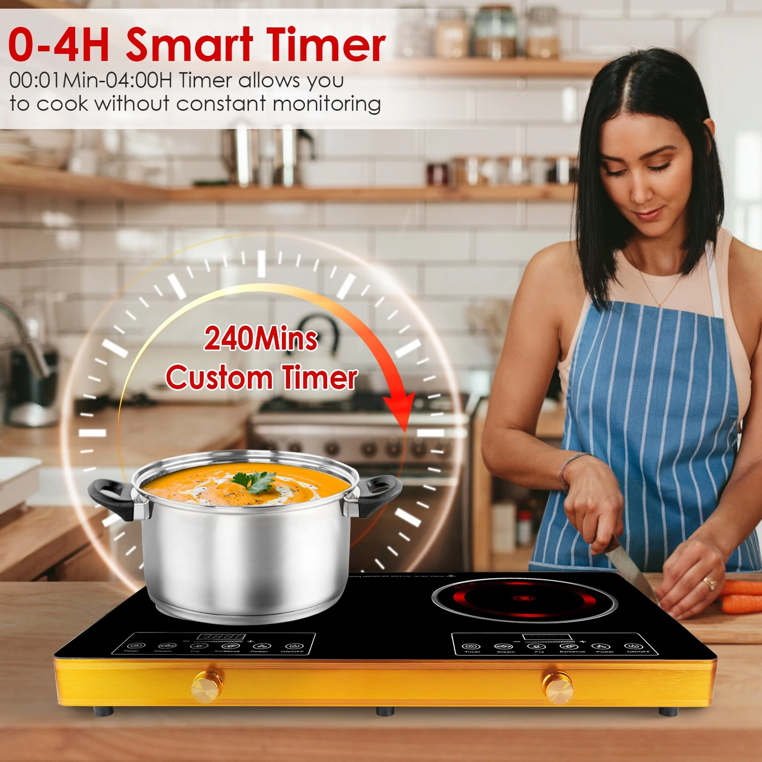 7000W Double Burner Electric Cooktop 110V, 2x3500W Rapid Heating Hot Plate, 4 Preset Modes, 11-Level Power, Glass Surface, Portable Handle view 4