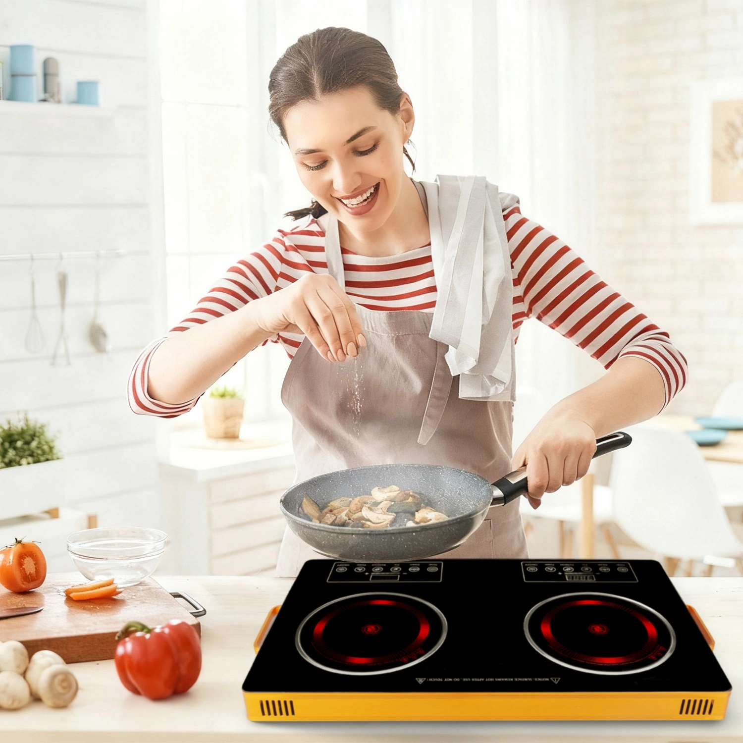 7000W Double Burner Electric Cooktop 110V, 2x3500W Rapid Heating Hot Plate, 4 Preset Modes, 11-Level Power, Glass Surface, Portable Handle view 6