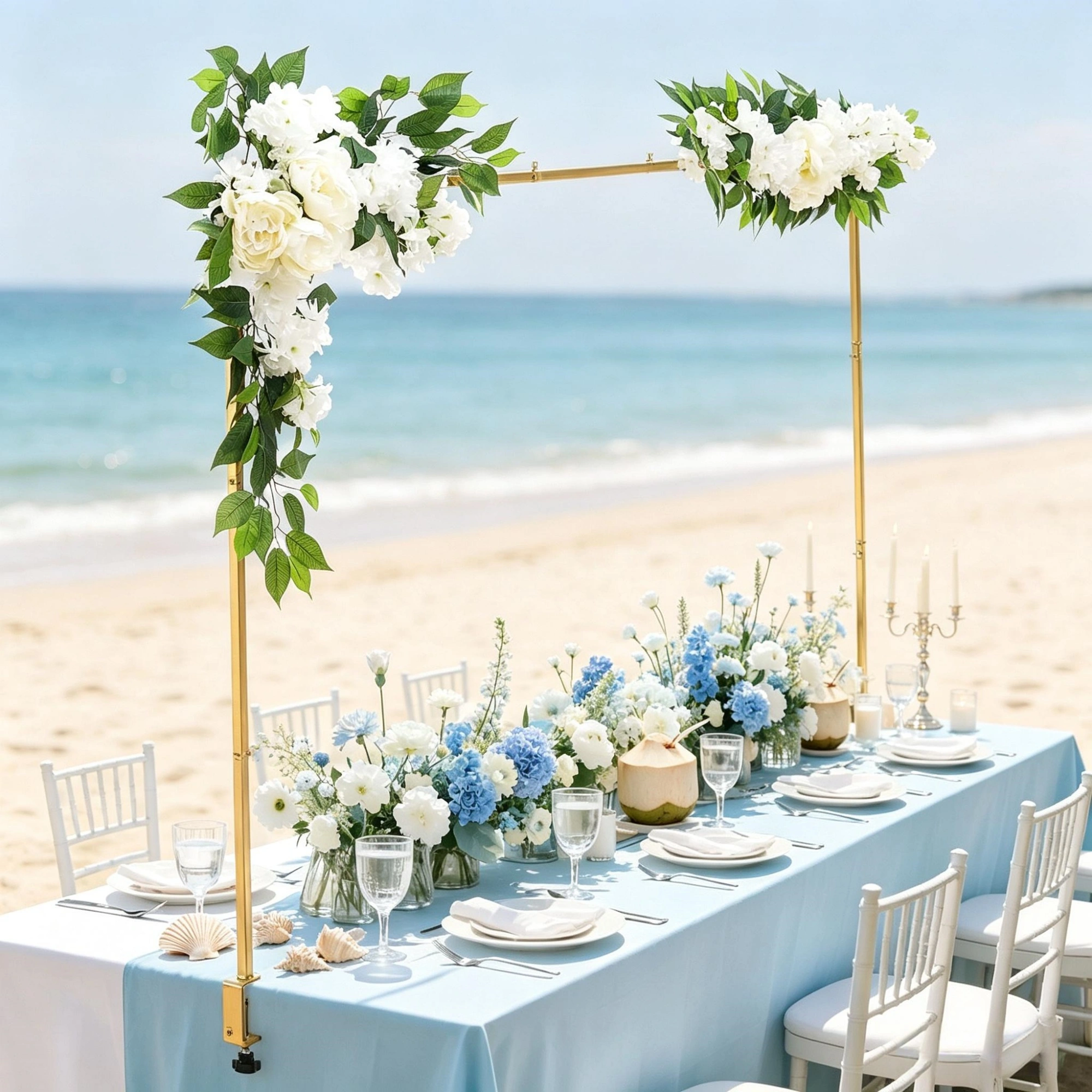 Gold Over Table Balloon Arch Stand 28"-98"L x 13"-42"H Adjustable Table Rod with Clamps & Floral Accessories for Wedding Birthday Party Christmas Decor
