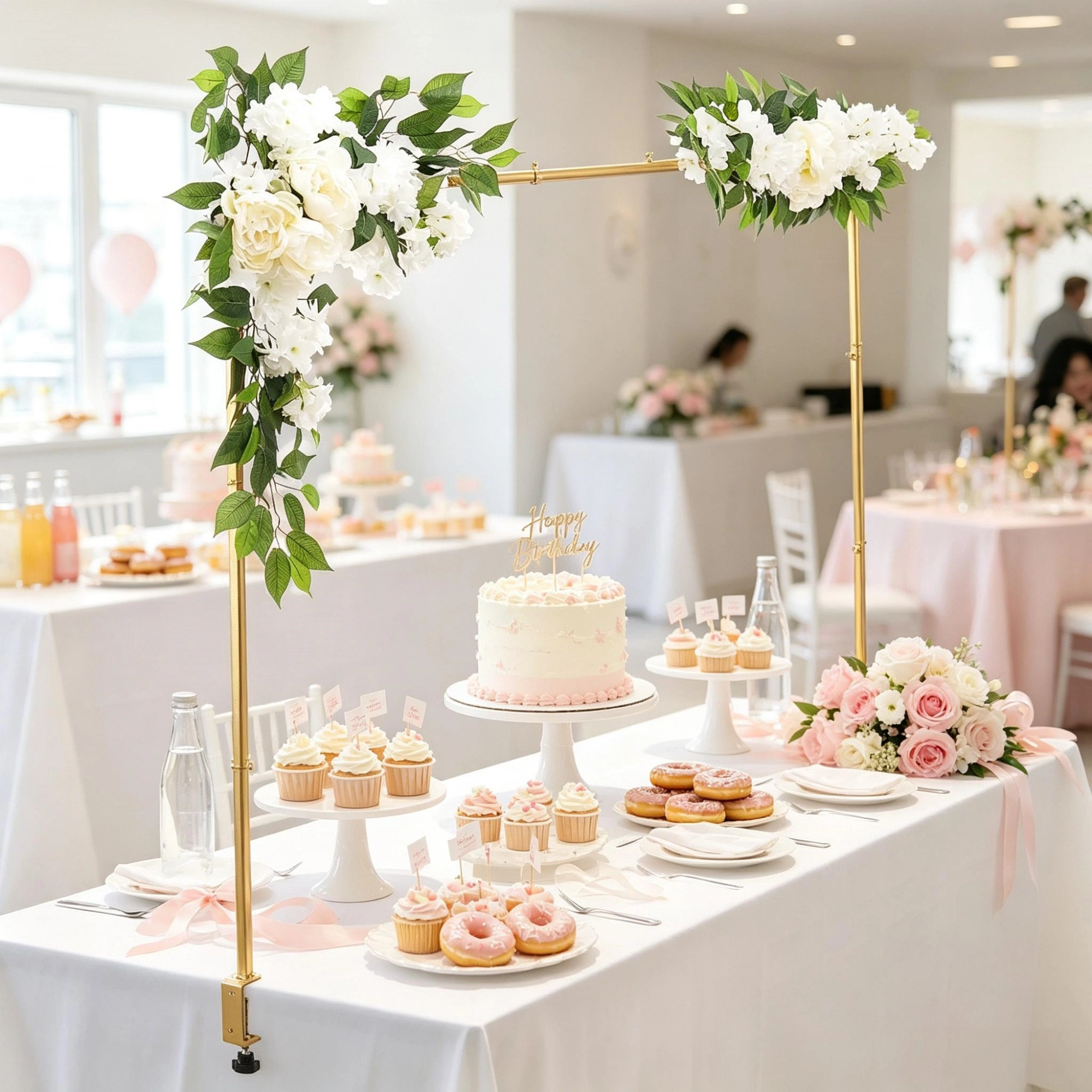 Gold Over Table Balloon Arch Stand 28"-98"L x 13"-42"H Adjustable Table Rod with Clamps & Floral Accessories for Wedding Birthday Party Christmas Decor view 4