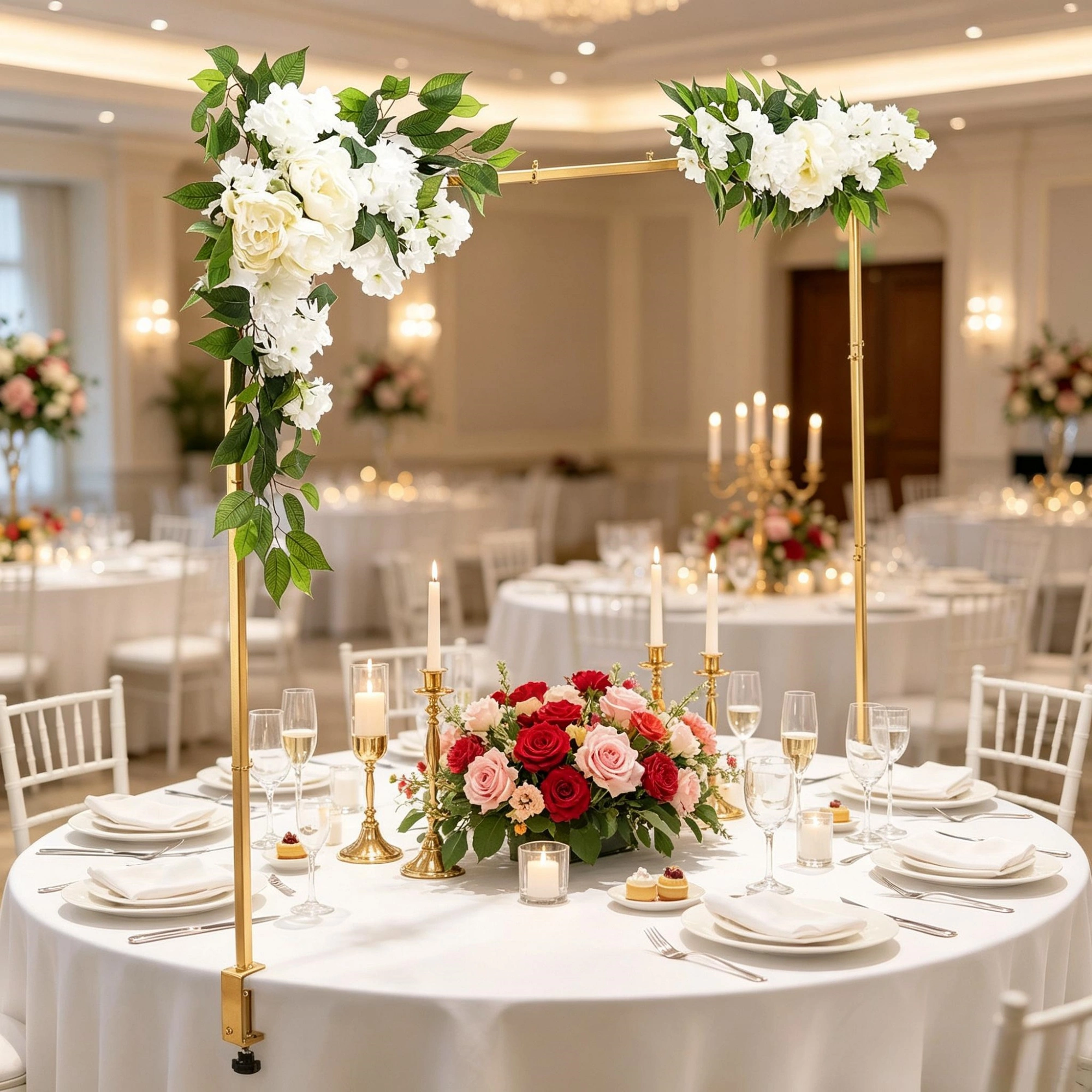 Gold Over Table Balloon Arch Stand 28"-98"L x 13"-42"H Adjustable Table Rod with Clamps & Floral Accessories for Wedding Birthday Party Christmas Decor view 5