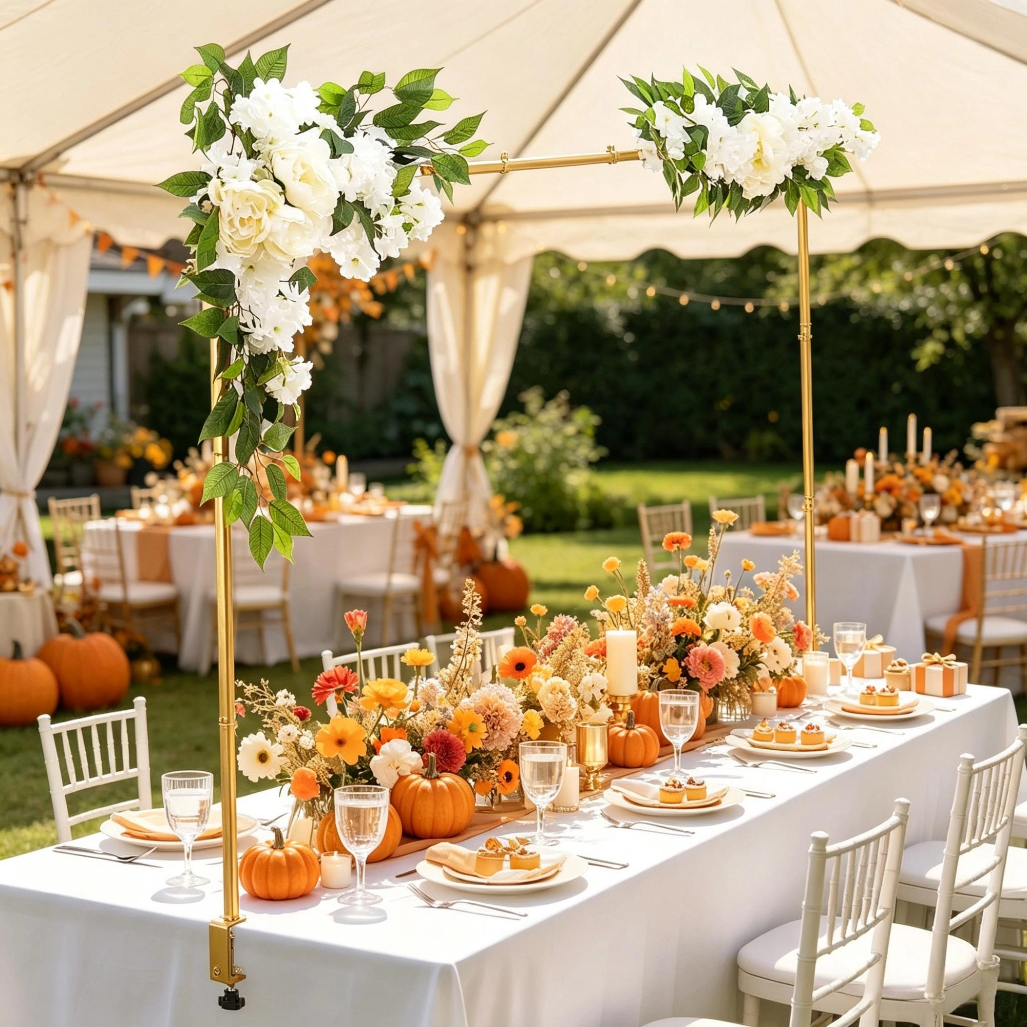 Gold Over Table Balloon Arch Stand 28"-98"L x 13"-42"H Adjustable Table Rod with Clamps & Floral Accessories for Wedding Birthday Party Christmas Decor view 6
