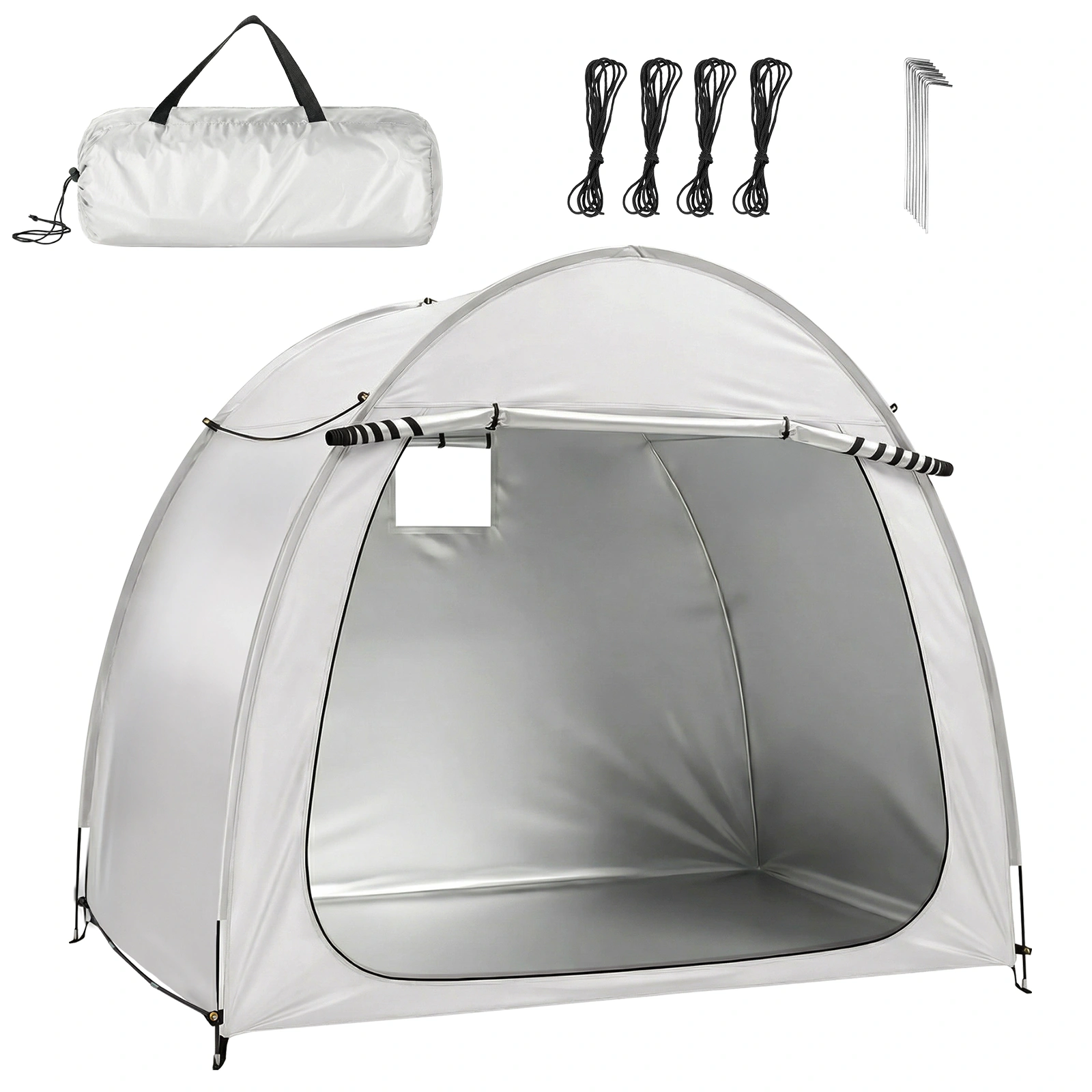 6.8x4.9FT Light Gray Arched Bicycle Storage Shed, 210D PU Silver Coated Oxford, Black Fiberglass Rod Frame, Front&Side Dual Doors, Inner Storage Bag & Portable Carry Bag