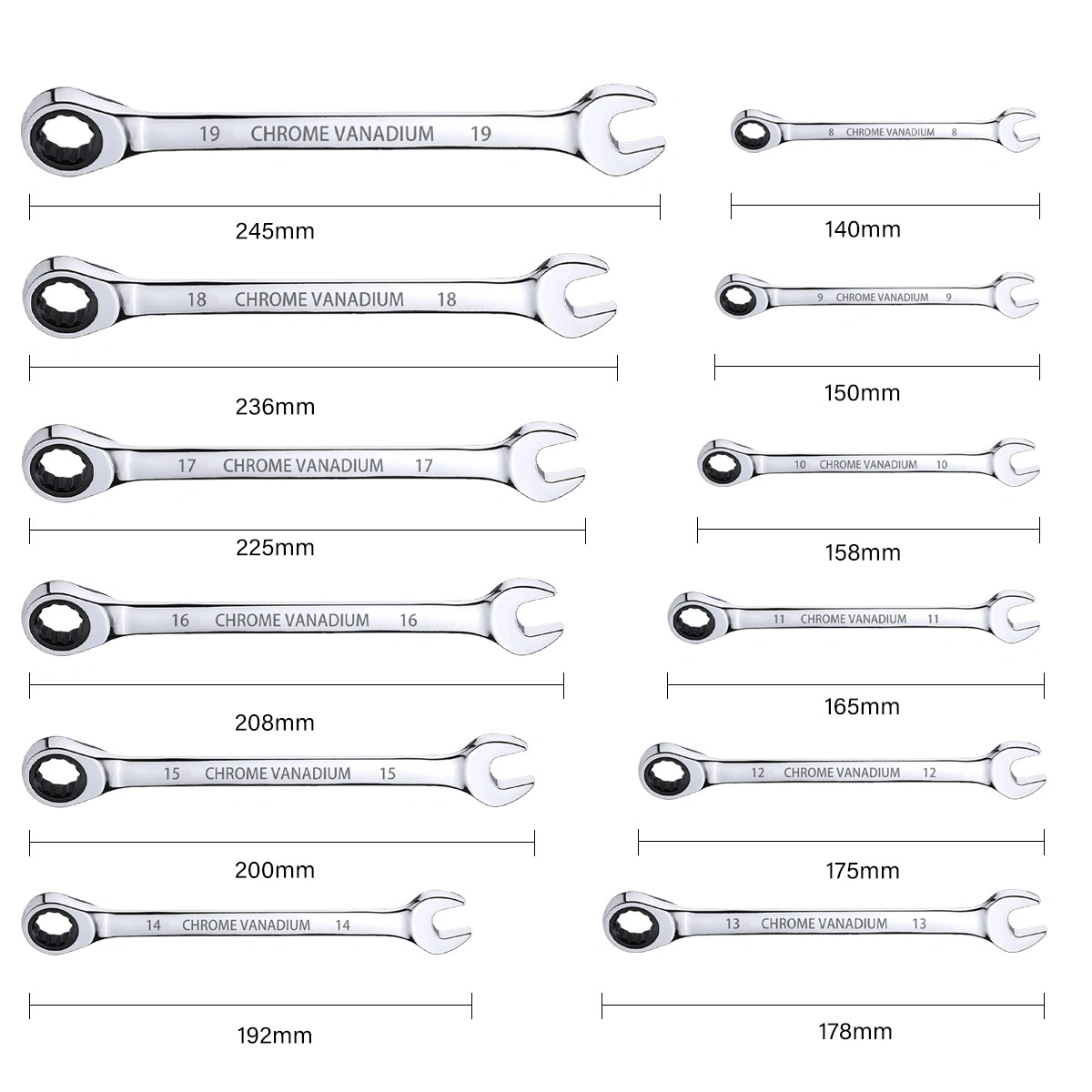 12PCS 72-Tooth Ratchet Spanner Set 8-19MM Fixed Head Combination Wrench Tool Set view 3
