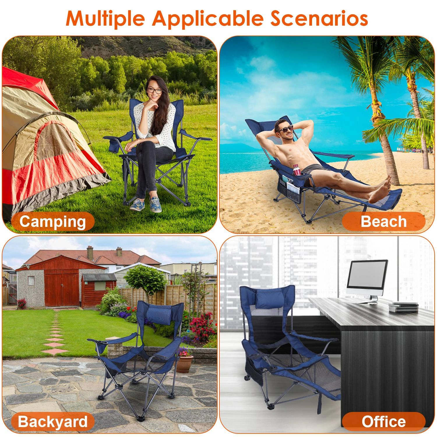 Foldable Camping Chair 330LBS Heavy Duty Steel, Reclining Lawn Chair with Cup Holder, Pillow, Side Pocket & Carry Bag view 6