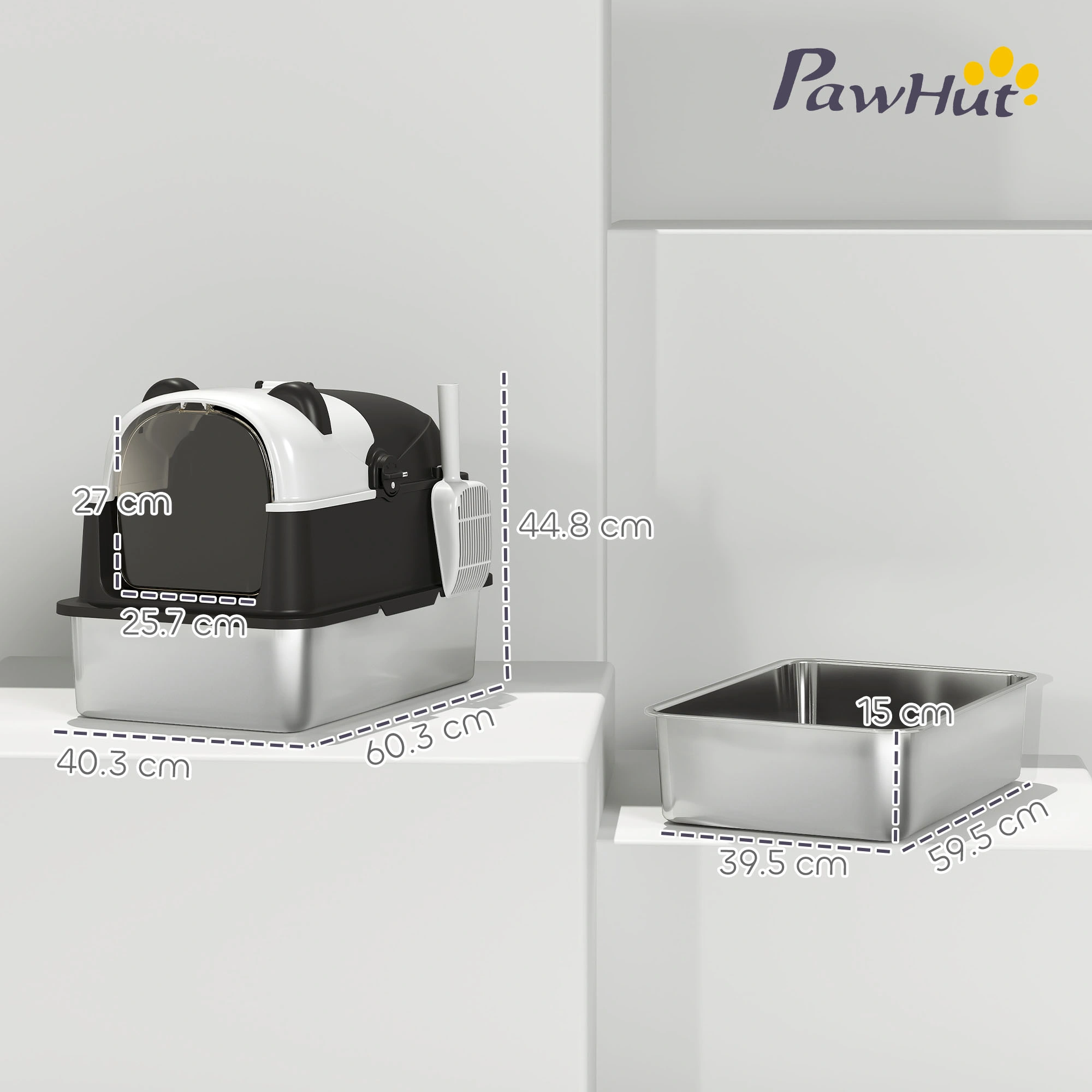 Hooded Covered Cat Litter Box with Door and Built-in Scoop Holder, Black view 2