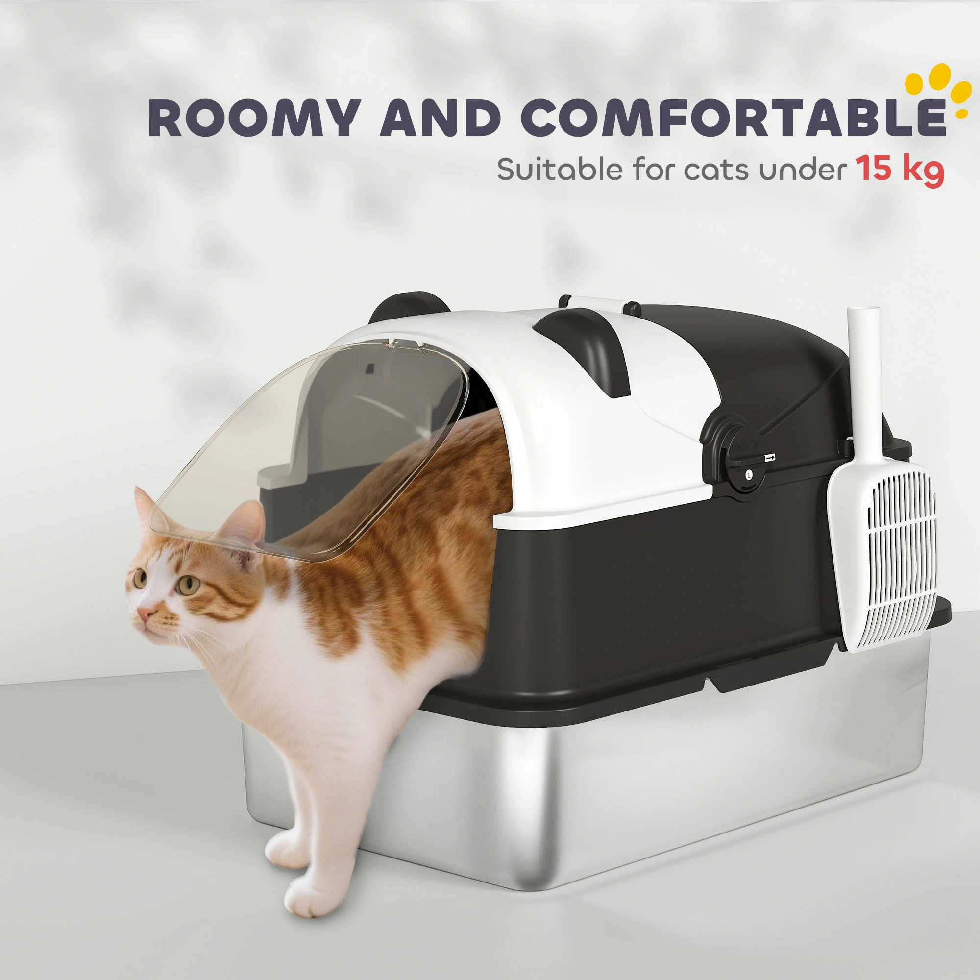 Hooded Covered Cat Litter Box with Door and Built-in Scoop Holder, Black view 4