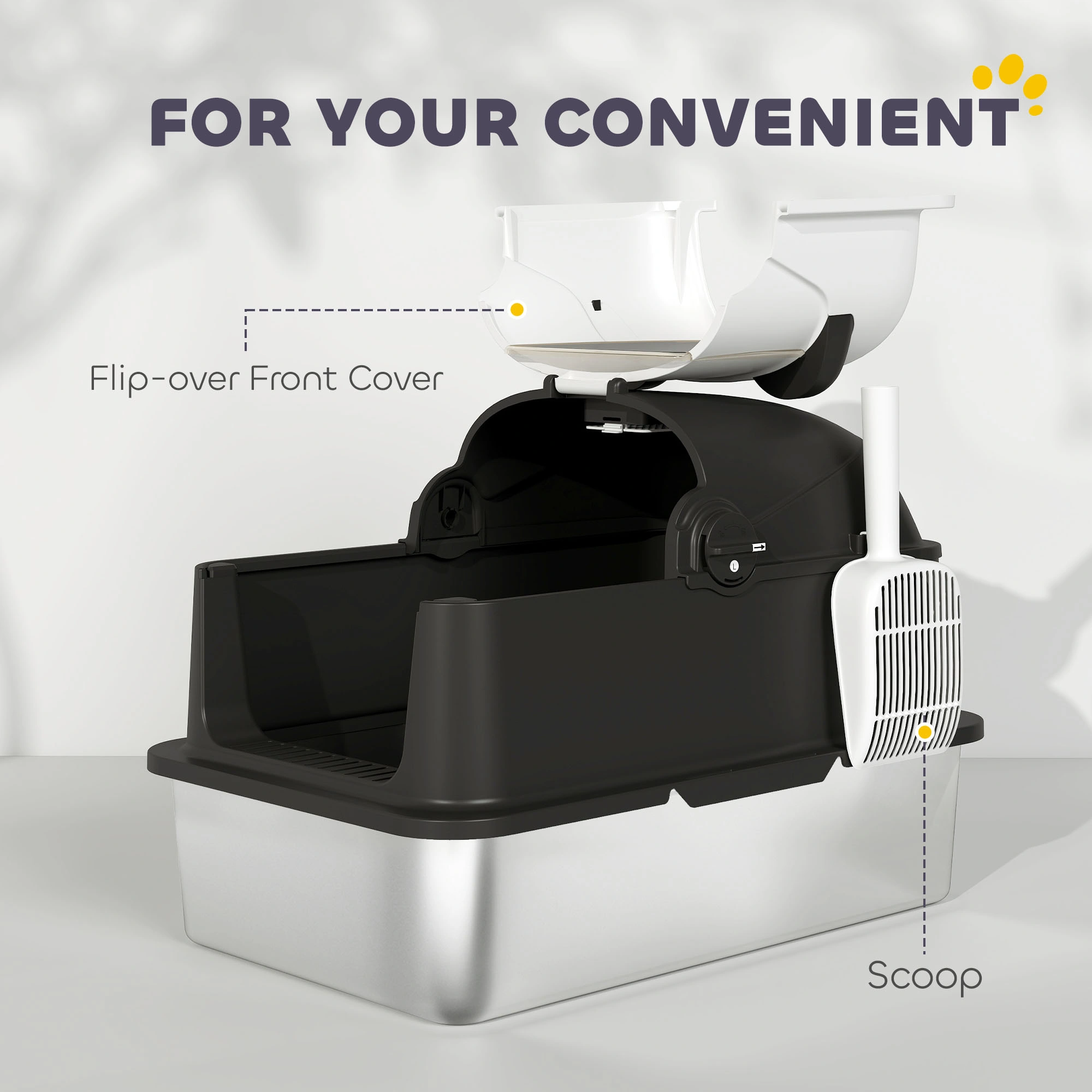 Hooded Covered Cat Litter Box with Door and Built-in Scoop Holder, Black view 5