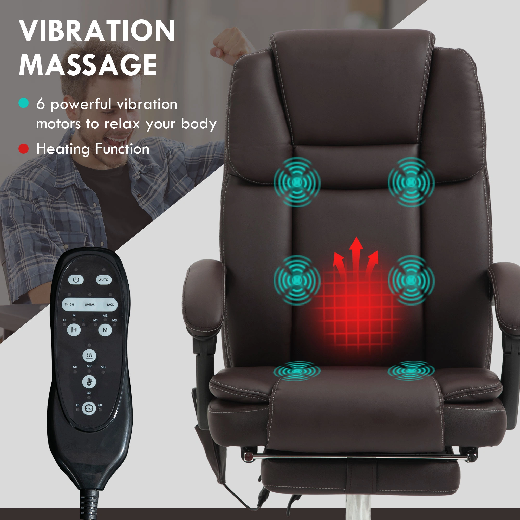 Ergonomic Office Chair with Massage Back Support, Adjustable Height Swivel Computer Desk Chair for Home Work view 3