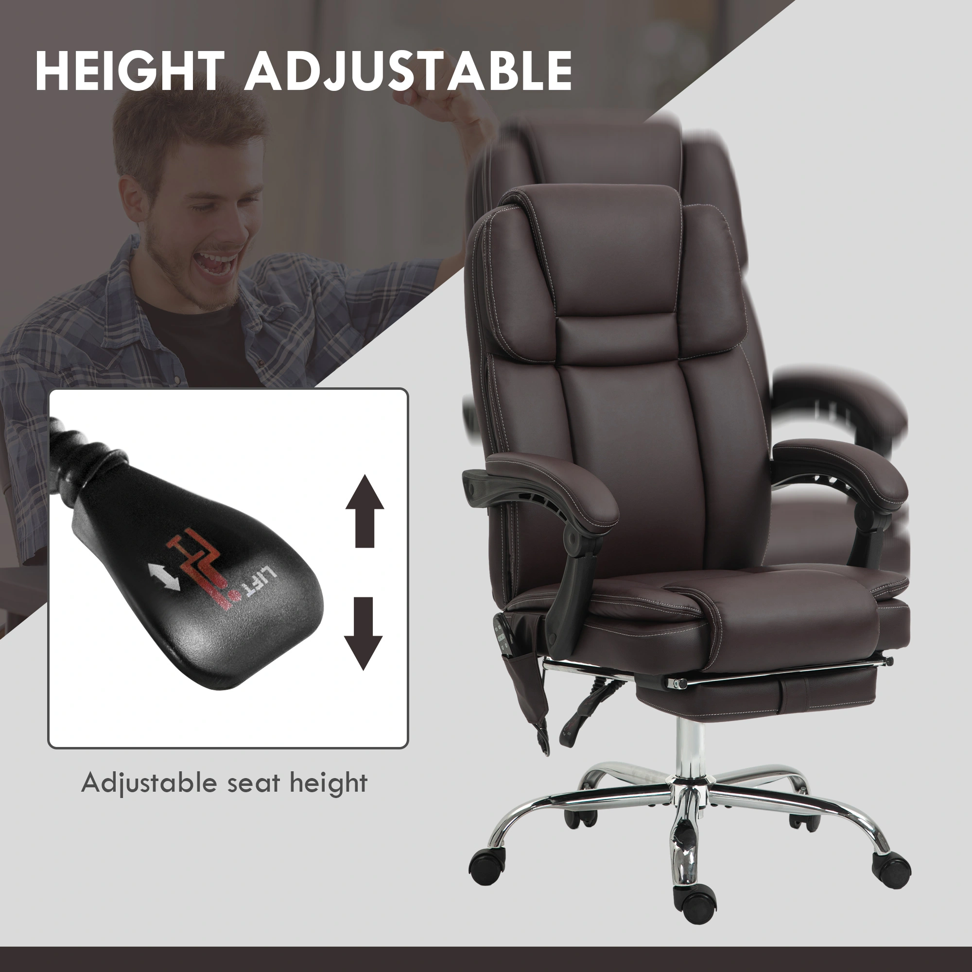 Ergonomic Office Chair with Massage Back Support, Adjustable Height Swivel Computer Desk Chair for Home Work view 4