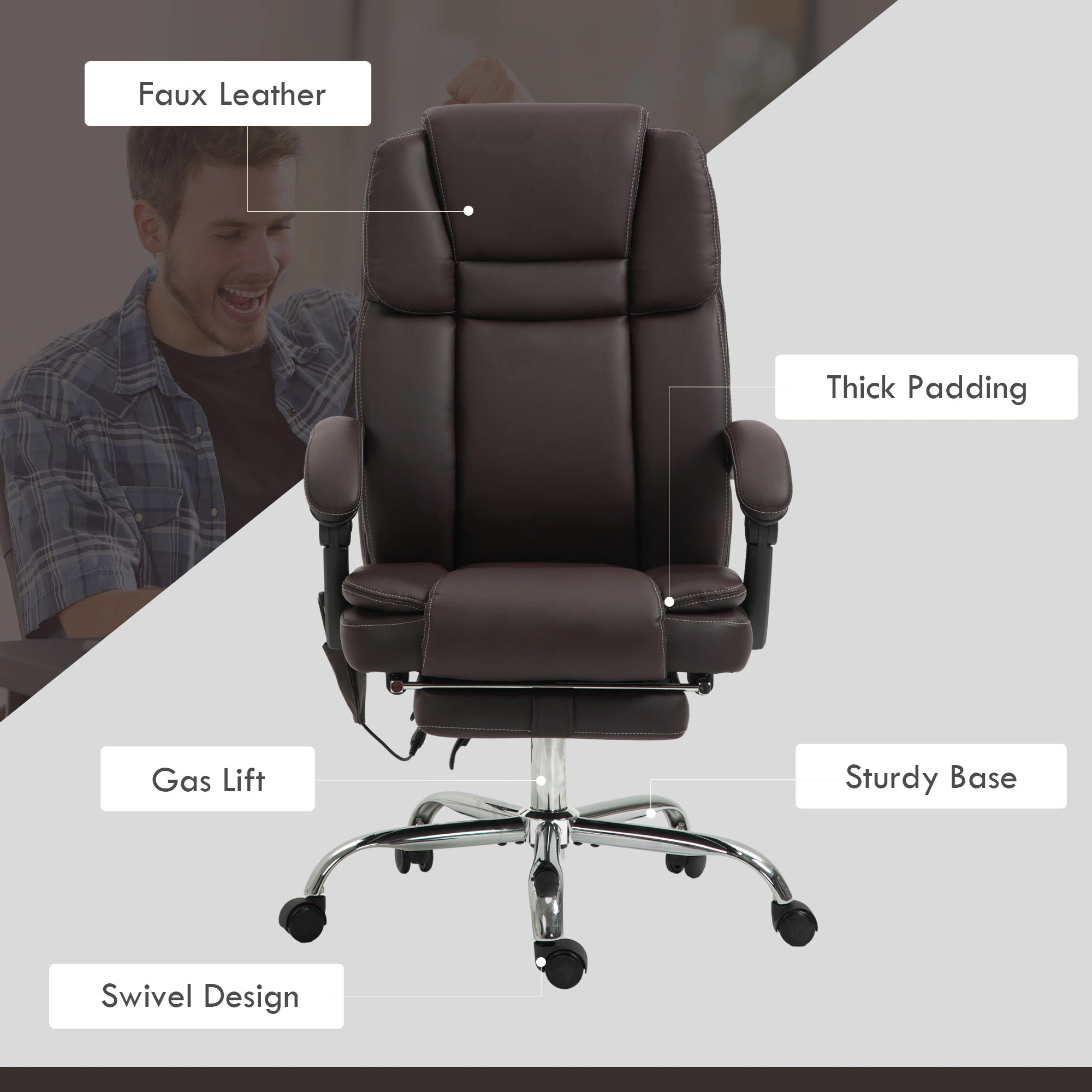 Ergonomic Office Chair with Massage Back Support, Adjustable Height Swivel Computer Desk Chair for Home Work view 6