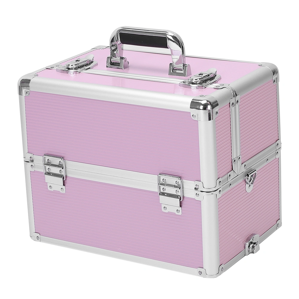 3pcs Aluminum Alloy Makeup Trolley Case with Universal Wheels, Portable Cosmetic Organizer Cart 14.2 x 9.4 x 41 inch, Pink view 11