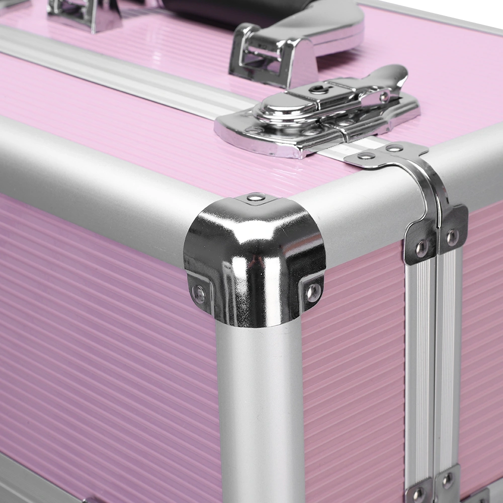 3pcs Aluminum Alloy Makeup Trolley Case with Universal Wheels, Portable Cosmetic Organizer Cart 14.2 x 9.4 x 41 inch, Pink view 13