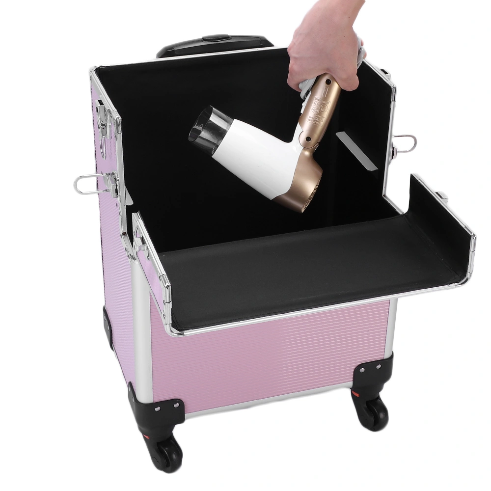 3pcs Aluminum Alloy Makeup Trolley Case with Universal Wheels, Portable Cosmetic Organizer Cart 14.2 x 9.4 x 41 inch, Pink view 20