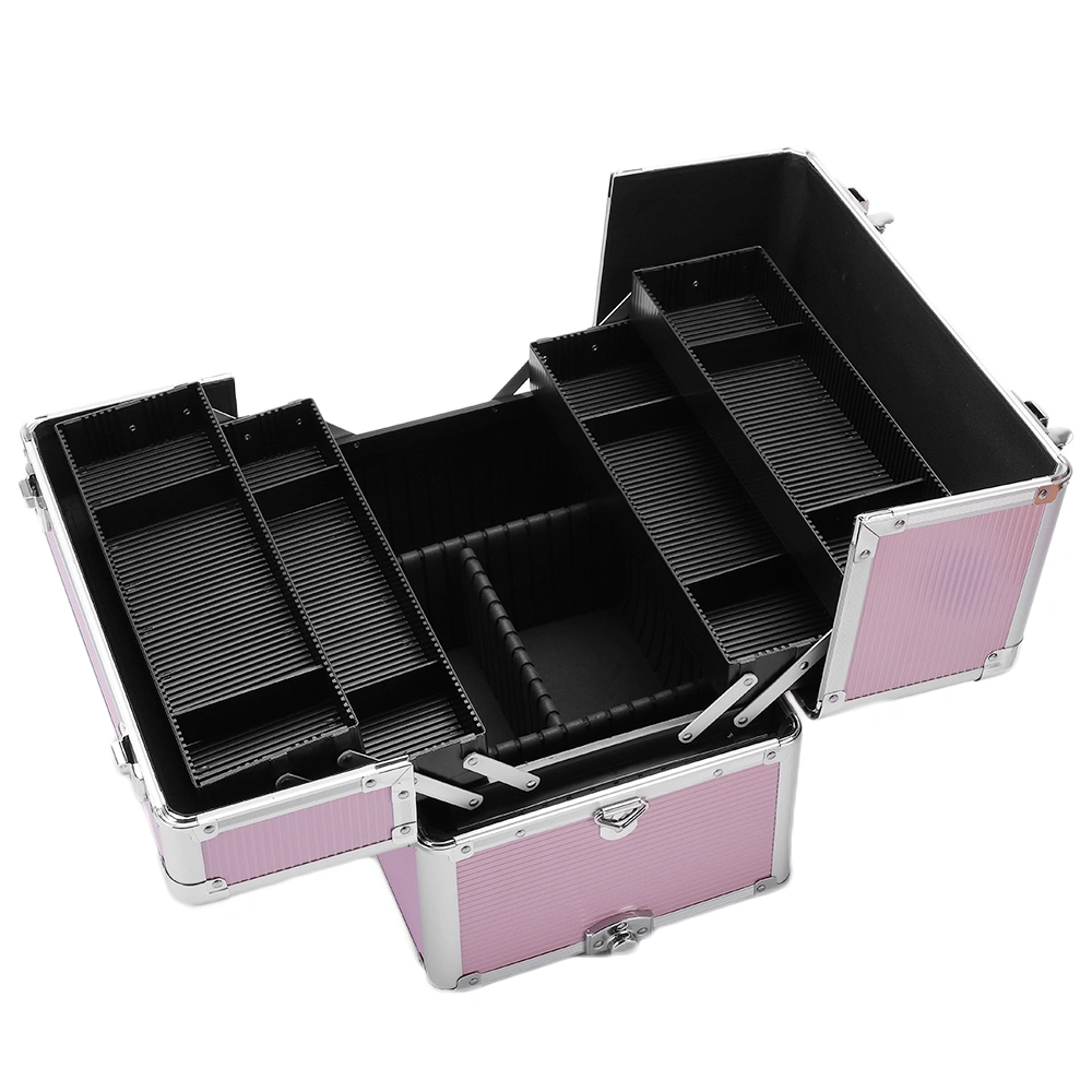 3pcs Aluminum Alloy Makeup Trolley Case with Universal Wheels, Portable Cosmetic Organizer Cart 14.2 x 9.4 x 41 inch, Pink view 21