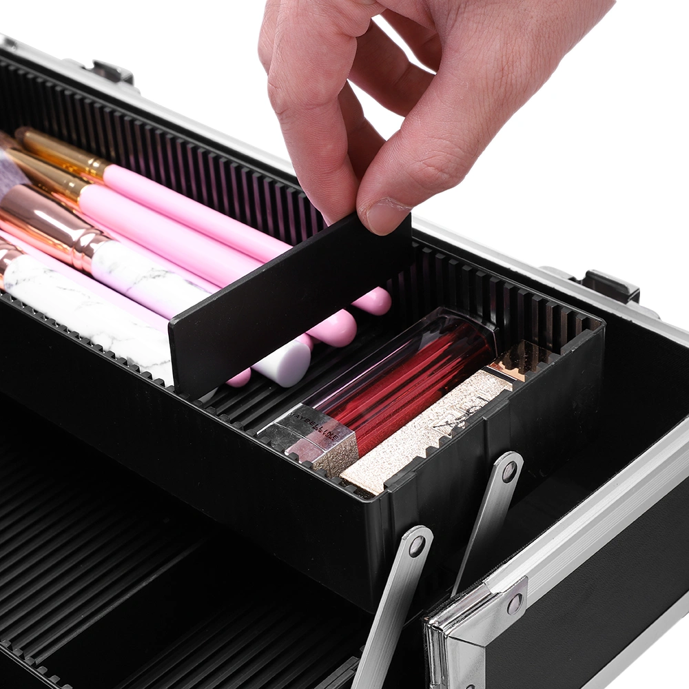 3pcs Aluminum Alloy Makeup Trolley Case with Universal Wheels, Portable Cosmetic Organizer Cart 14.2 x 9.4 x 41 inch, Pink view 23