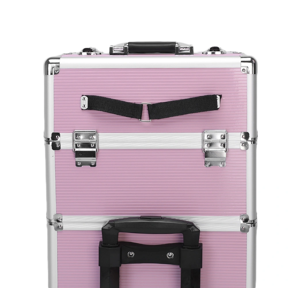 3pcs Aluminum Alloy Makeup Trolley Case with Universal Wheels, Portable Cosmetic Organizer Cart 14.2 x 9.4 x 41 inch, Pink view 30