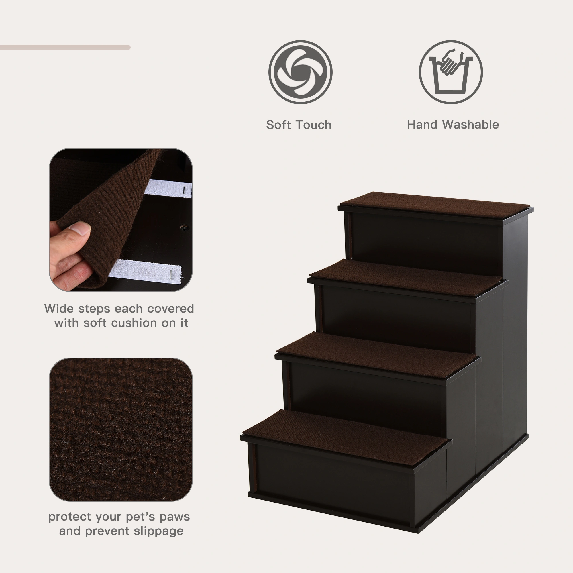 Pet Stairs for Dogs & Cats, 3-Tier Soft Foam Pet Steps, Non-Slip Indoor Staircase for Beds, Couches, Sofas, Small to Medium Dogs view 3