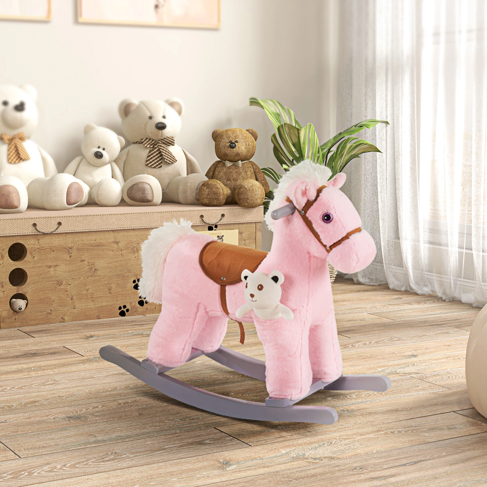 Kids Rocking Horse Wooden Horse Ride On Toy for Toddlers 1-3 Years Indoor Balance Training