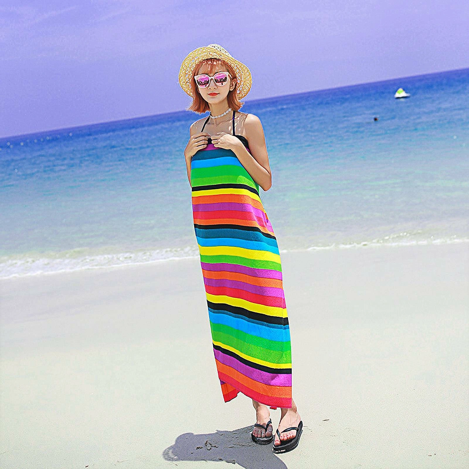 Extra Large Striped Microfibre Beach Towel Lightweight Quick Dry Travel Towel