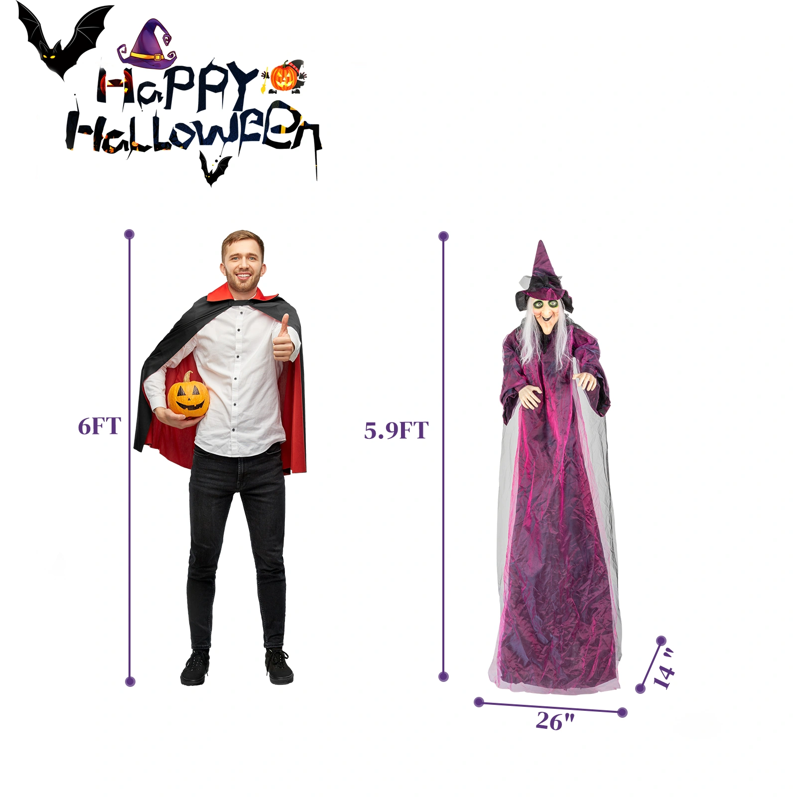 71in Life Size Hanging Witch Talking Halloween Everyday Decoration view 18